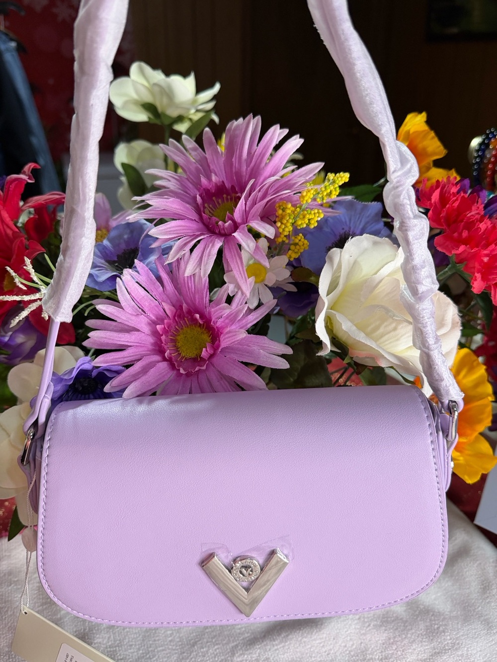 Badgley mischka Lavender Crossbody Bag with V Accent